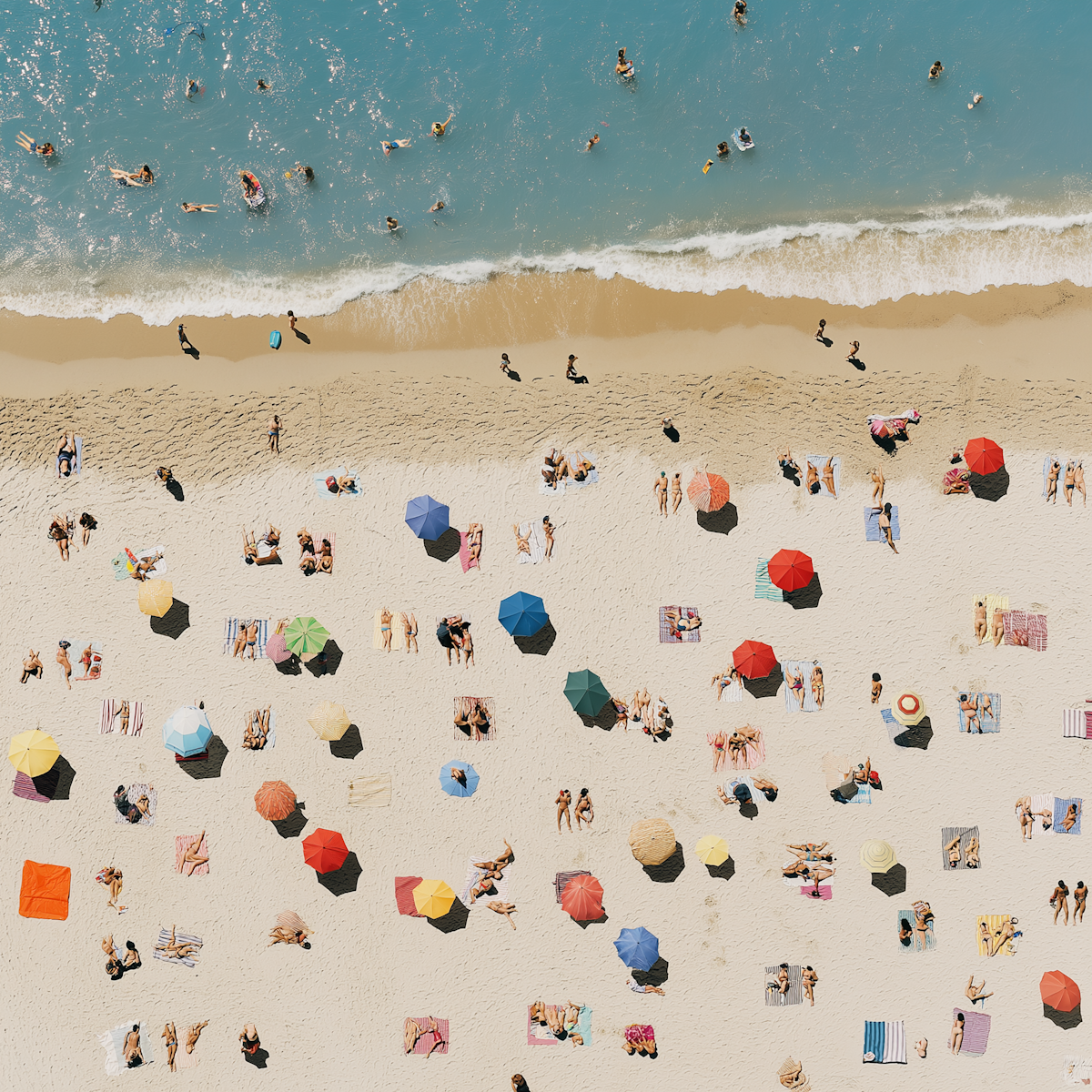 Families enjoying various beach activities